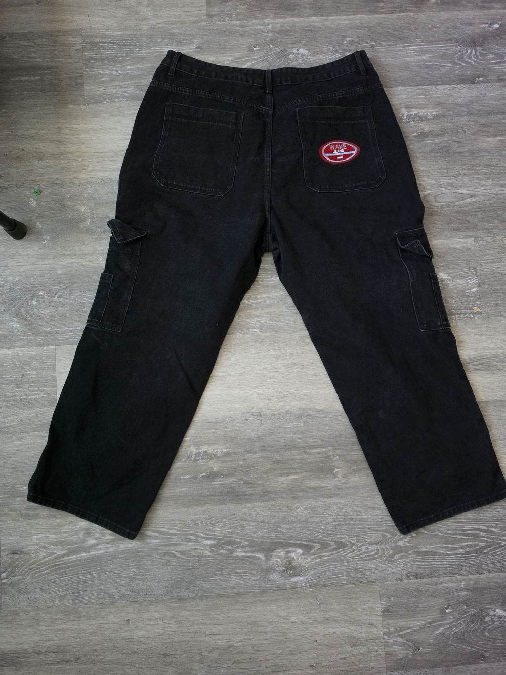 SHEIN Black Wide Leg Cargo Jumpsuit Pants with Red Patch